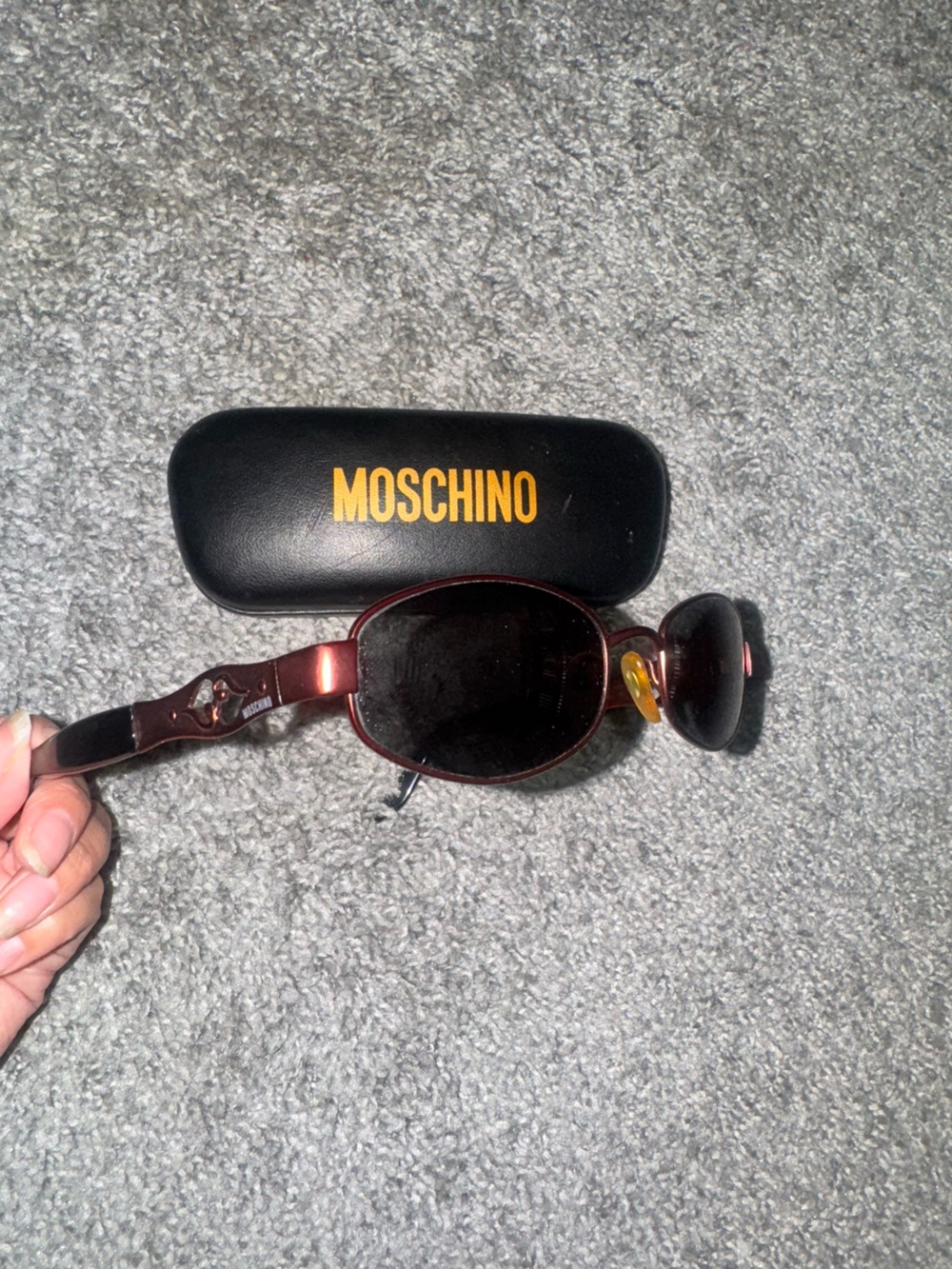 Vintage 90s Moschino Metallic Crimson Cut-Out Sunglasses.